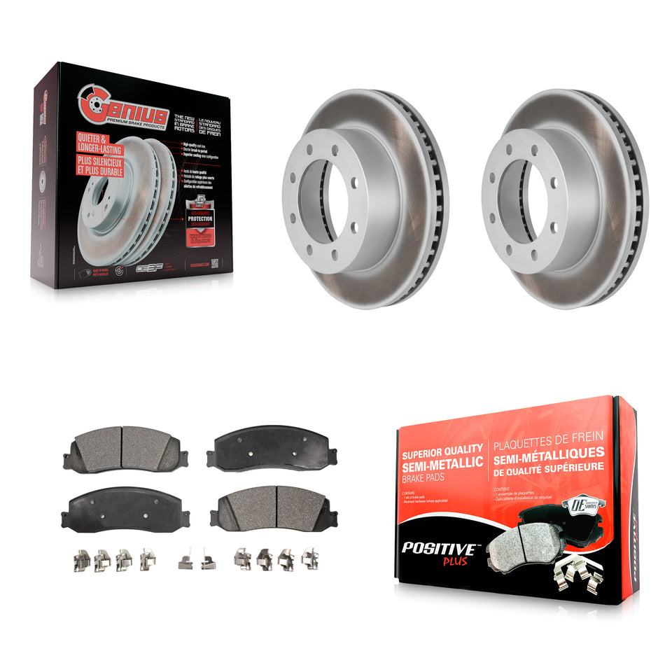 Front Coated Disc Brake Rotors And Semi-Metallic Pads Kit For Ford F-350 Super Duty F-250 4WD KGF-100095