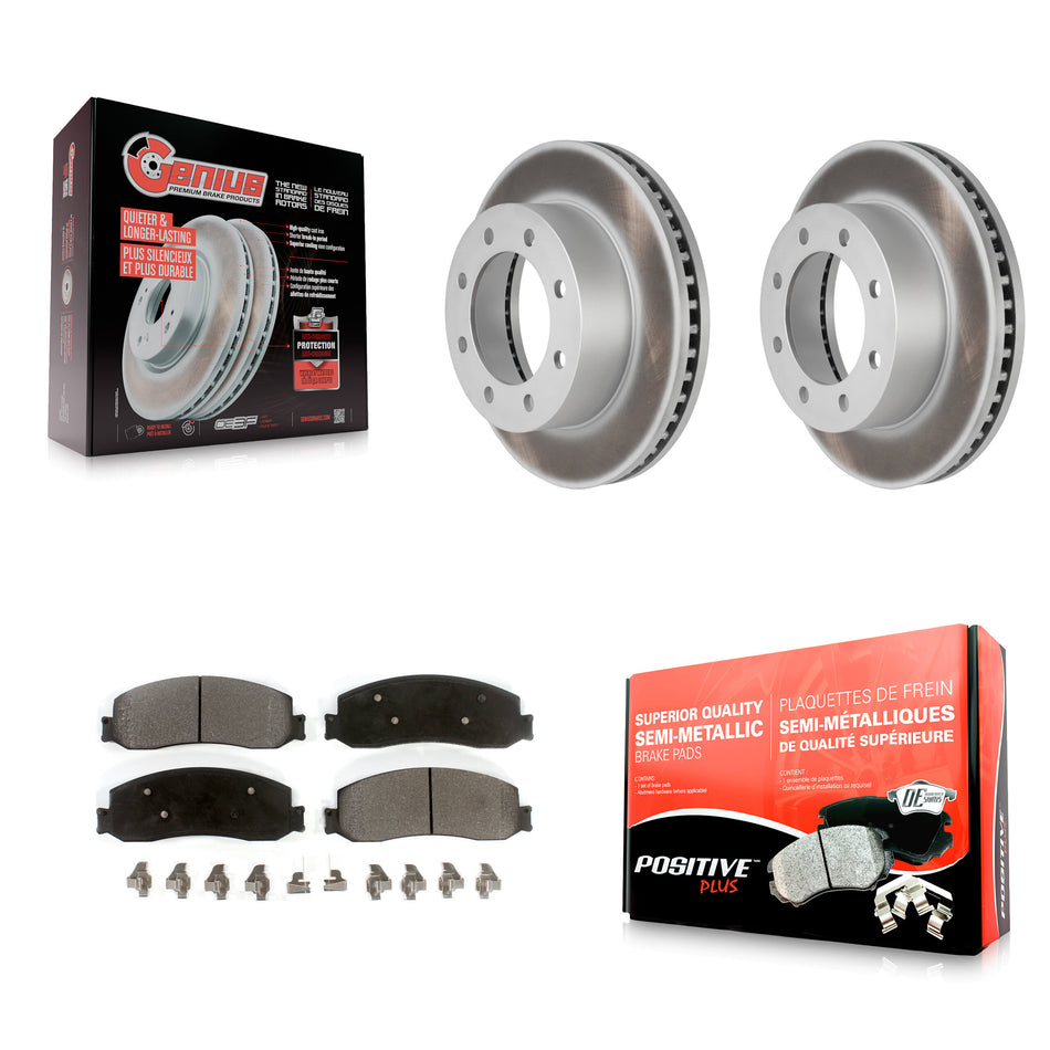 Front Coated Disc Brake Rotors And Semi-Metallic Pads Kit For Ford F-250 Super Duty F-350 With Single Rear Wheels 4WD KGF-100096