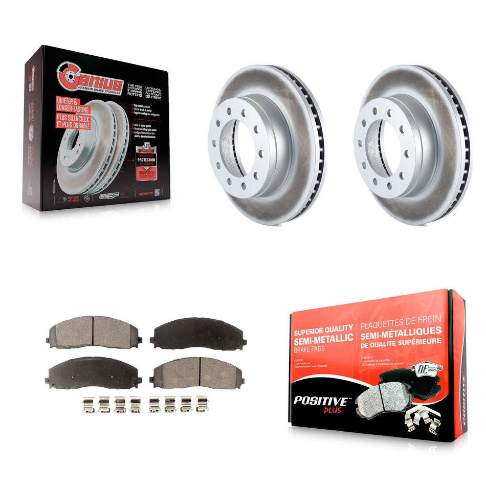 Front Coated Disc Brake Rotors And Semi-Metallic Pads Kit For Ford F-350 Super Duty F-250 KGF-100099