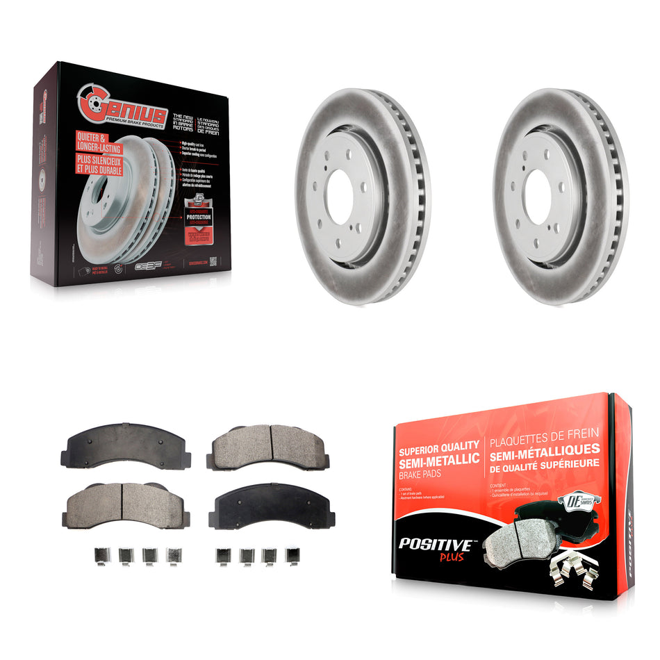 Front Coated Disc Brake Rotors And Semi-Metallic Pads Kit For 2010-2014 Ford F-150 With 7 Lug Wheels KGF-100119