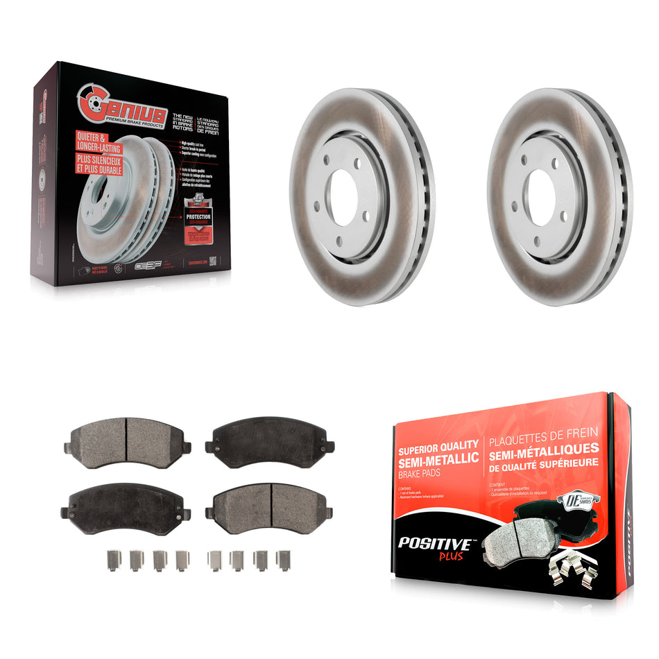 Front Coated Disc Brake Rotors And Semi-Metallic Pads Kit For Dodge Chrysler Town & Country Grand Caravan Voyager KGF-100142
