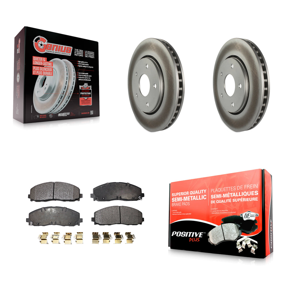 Front Coated Disc Brake Rotors And Semi-Metallic Pads Kit For 2017-2018 Dodge Grand Caravan With Single Piston Caliper KGF-100164