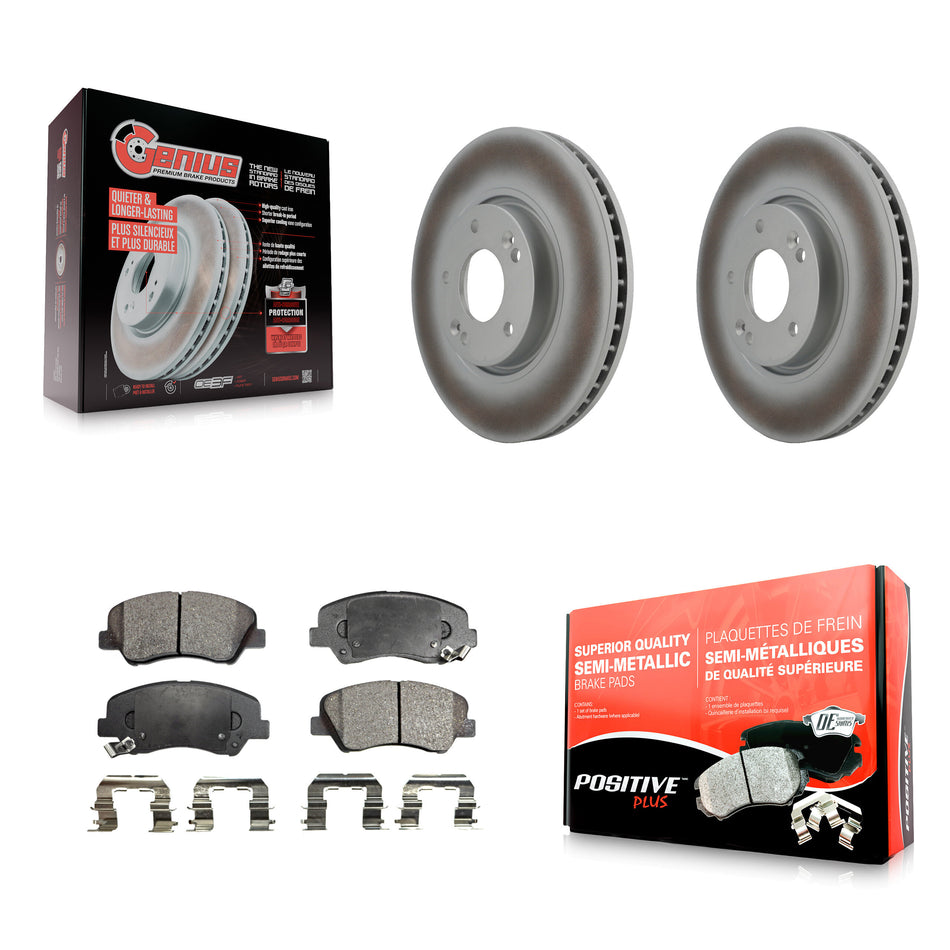 Front Coated Disc Brake Rotors And Semi-Metallic Pads Kit For 2015 Hyundai Veloster Tech RE FLEX SE KGF-100339