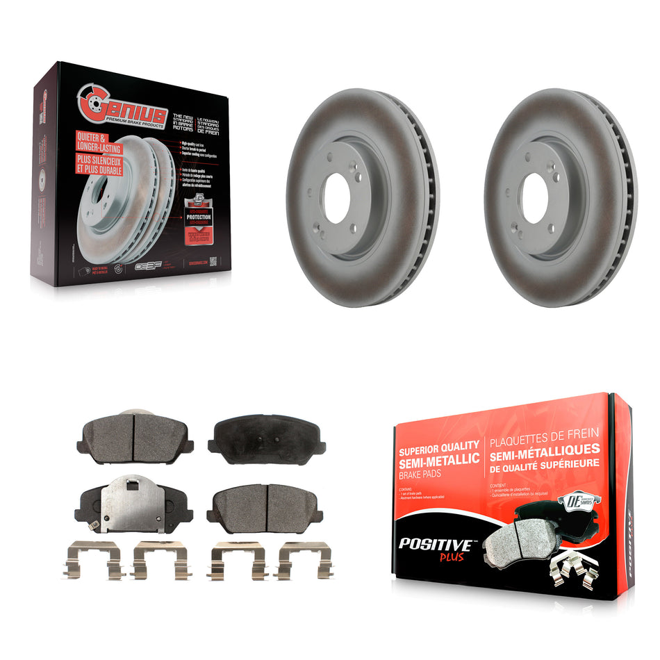Front Coated Disc Brake Rotors And Semi-Metallic Pads Kit For Kia Forte Forte5 Koup KGF-100340