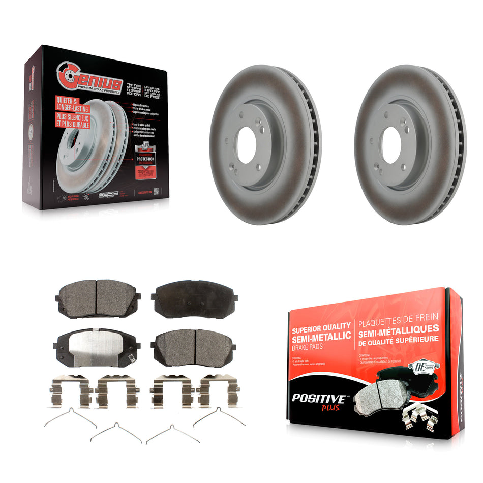 Front Coated Disc Brake Rotors And Semi-Metallic Pads Kit For 2016 Hyundai Sonata FULL HYBRID EV-GAS (FHEV) engine KGF-100341