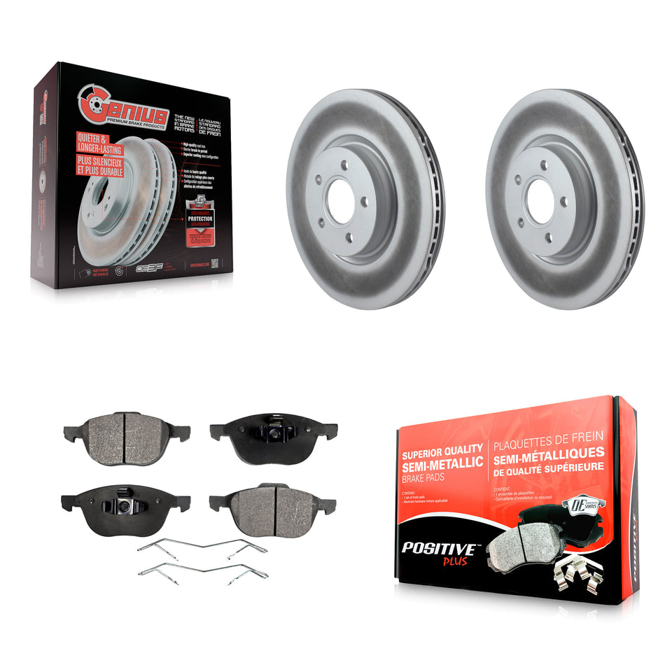 Front Coated Disc Brake Rotors And Semi-Metallic Pads Kit For 2014 Ford Connect 104.8" wheel base KGF-100371