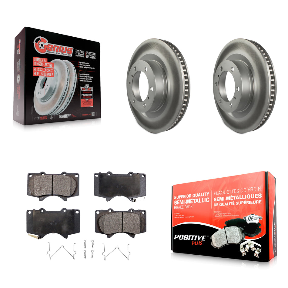 Front Coated Disc Brake Rotors And Semi-Metallic Pads Kit For 2010-2022 Toyota 4Runner Lexus GX460 KGF-100432
