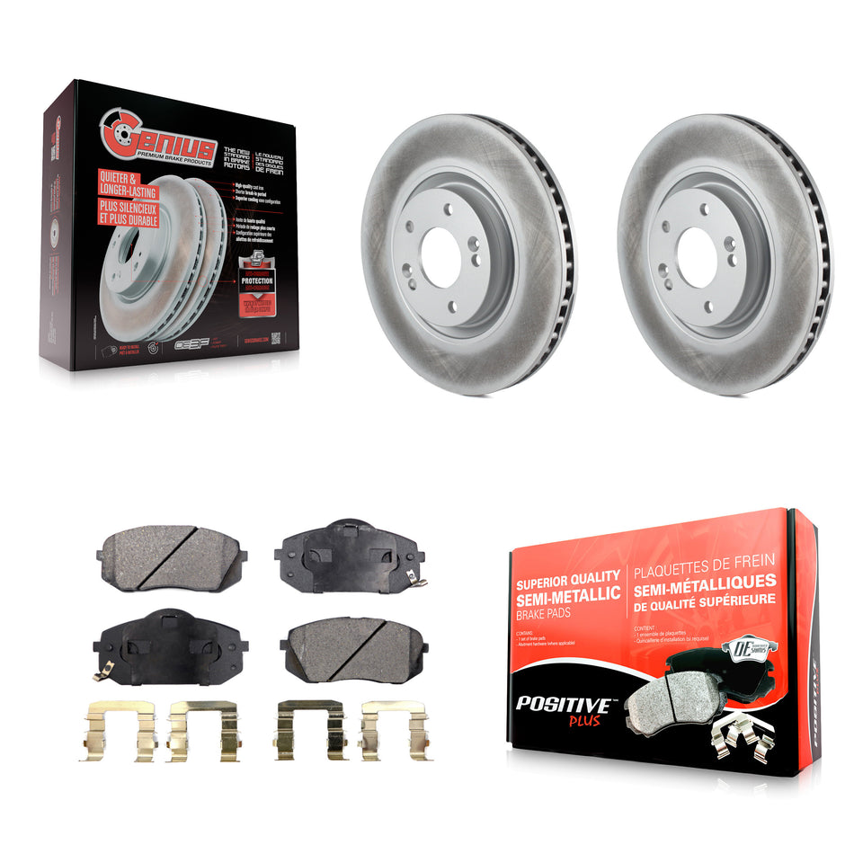 Front Coated Disc Brake Rotors And Semi-Metallic Pads Kit For Hyundai Tucson Sonata Kia Cadenza KGF-100450