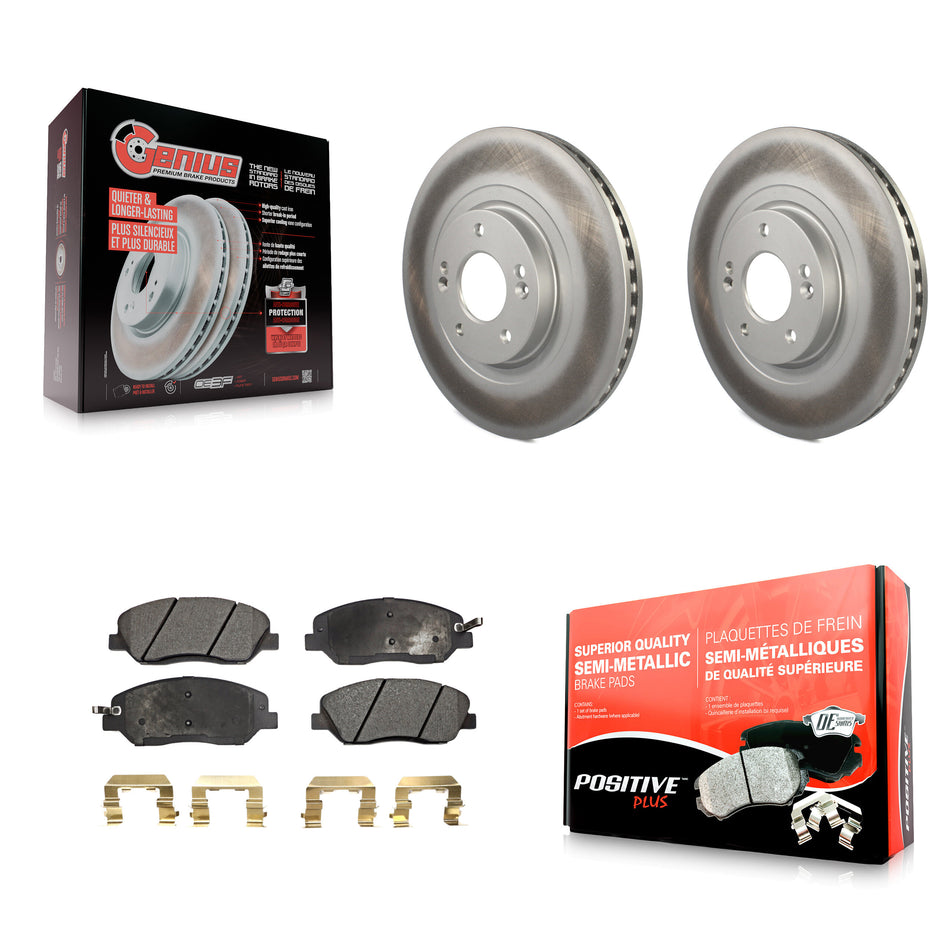 Front Coated Disc Brake Rotors And Semi-Metallic Pads Kit For 2013-2016 Hyundai Santa Fe XL 3.3L KGF-100474