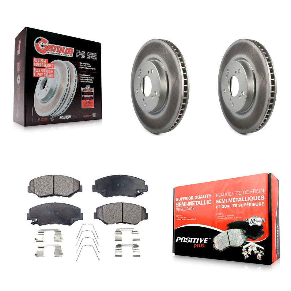 Front Coated Disc Brake Rotors And Semi-Metallic Pads Kit For 2015 Honda Civic EX with Manual transmission KGF-100482