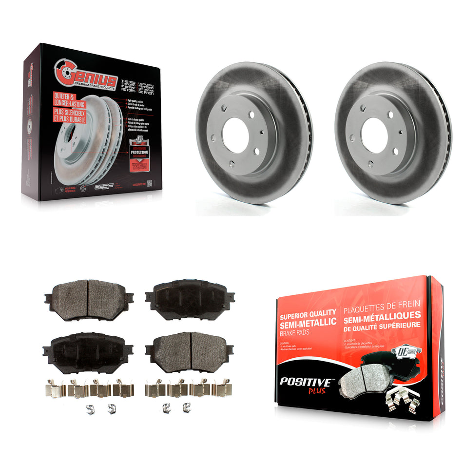 Front Coated Disc Brake Rotors And Semi-Metallic Pads Kit For 2014-2018 Mazda 3 Sport KGF-100498