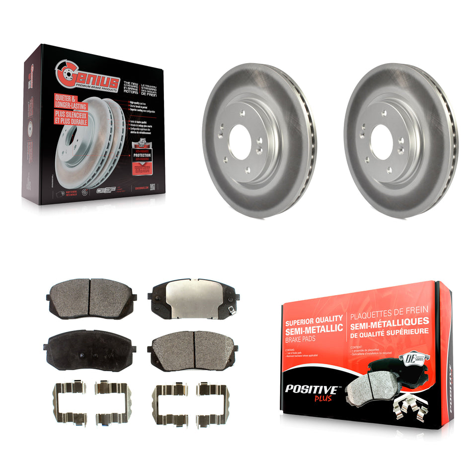 Front Coated Disc Brake Rotors And Semi-Metallic Pads Kit For 2015 Hyundai Sonata GAS engine With Manual Parking KGF-100510