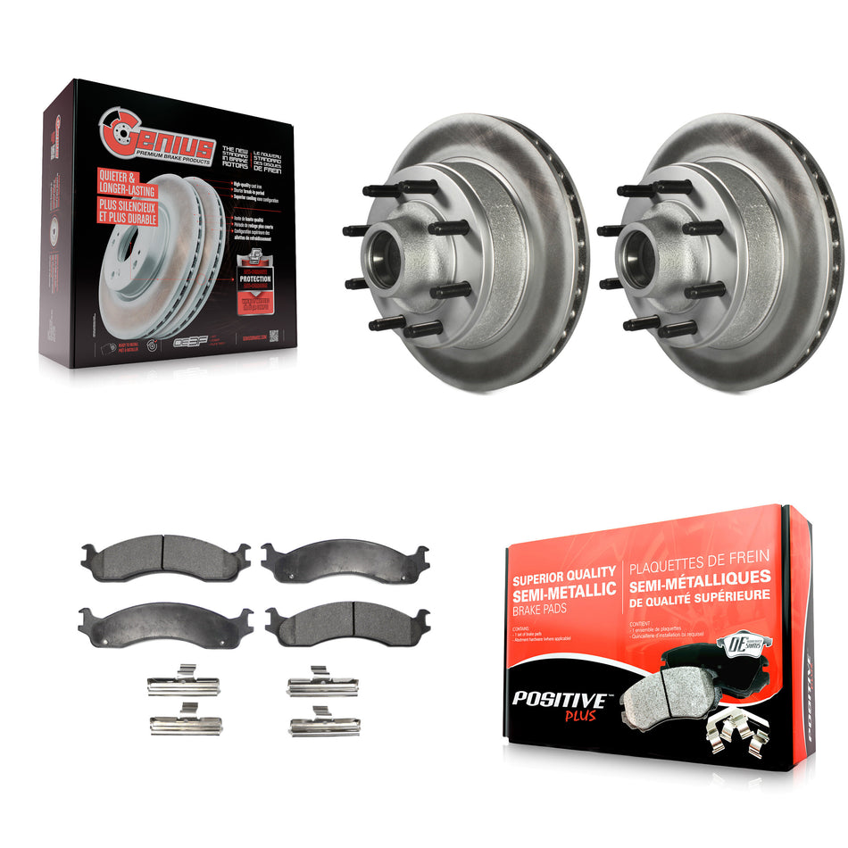 Front Coated Disc Brake Rotors Hub Assembly And Semi-Metallic Pads Kit For Ford E-350 Super Duty E-250 Econoline F-250 HD Club Wagon E-450 KGF-100531