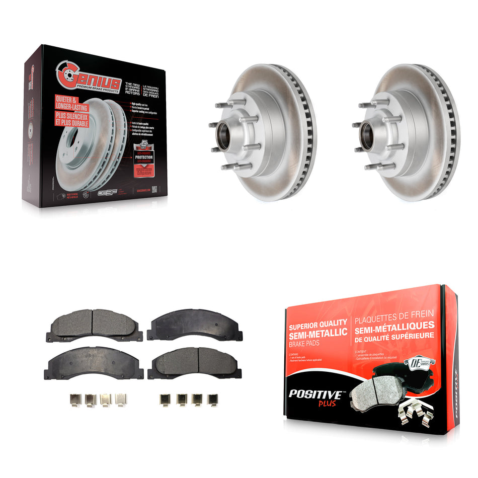 Front Coated Disc Brake Rotors Hub Assembly And Semi-Metallic Pads Kit For Ford E-350 Super Duty E-250 E-150 E-450 Econoline KGF-100542