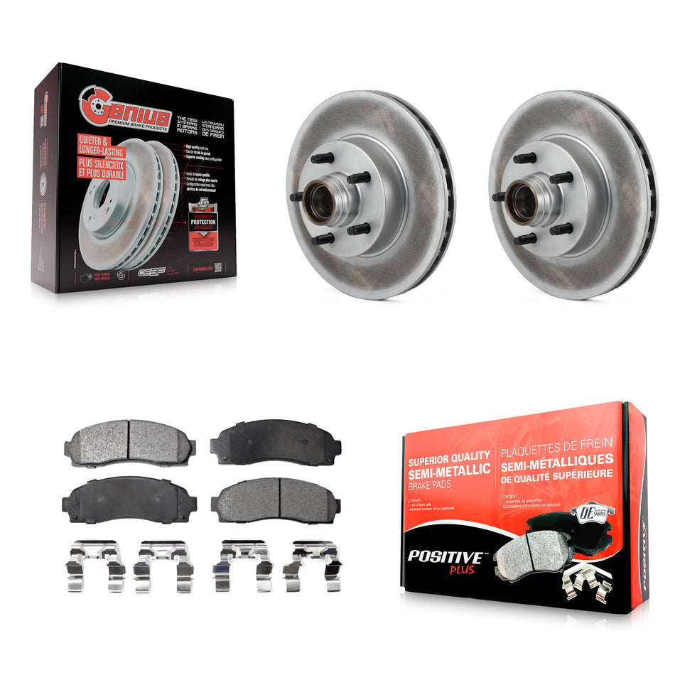 Front Coated Disc Brake Rotors Hub Assembly And Semi-Metallic Pads Kit For 2010-2011 Ford Ranger RWD KGF-100543
