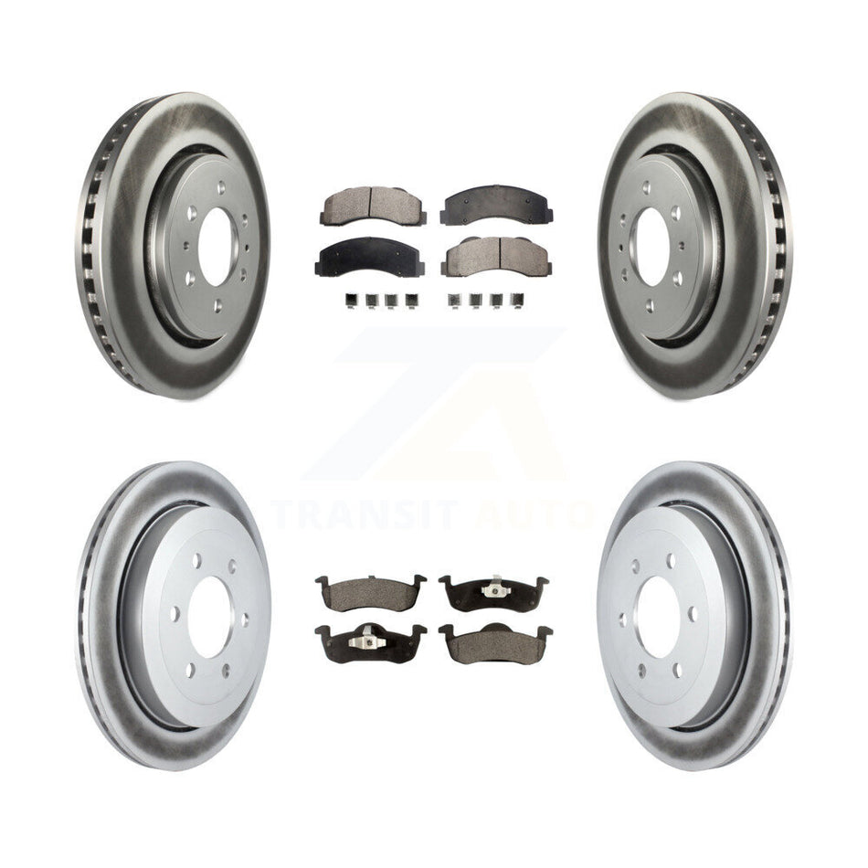 Front Rear Coated Disc Brake Rotors And Semi-Metallic Pads Kit For 2010-2017 Ford Expedition Lincoln Navigator KGF-100660