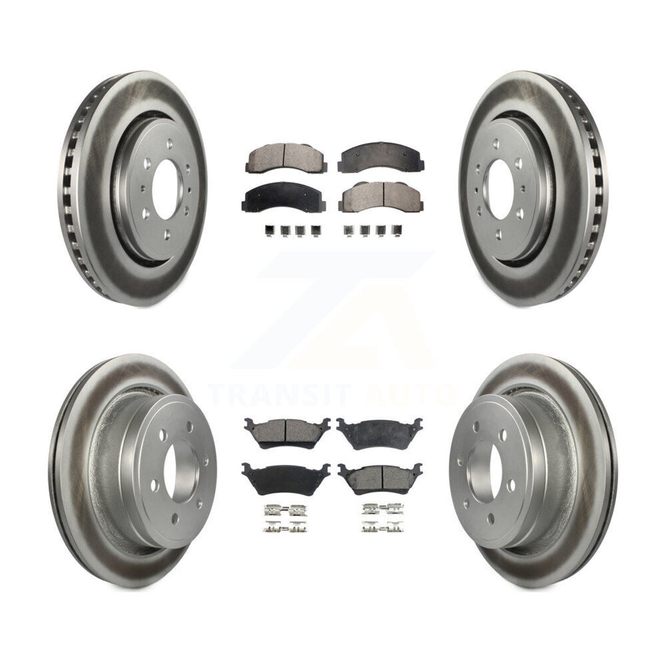Front Rear Coated Disc Brake Rotors And Semi-Metallic Pads Kit For Ford F-150 KGF-100661