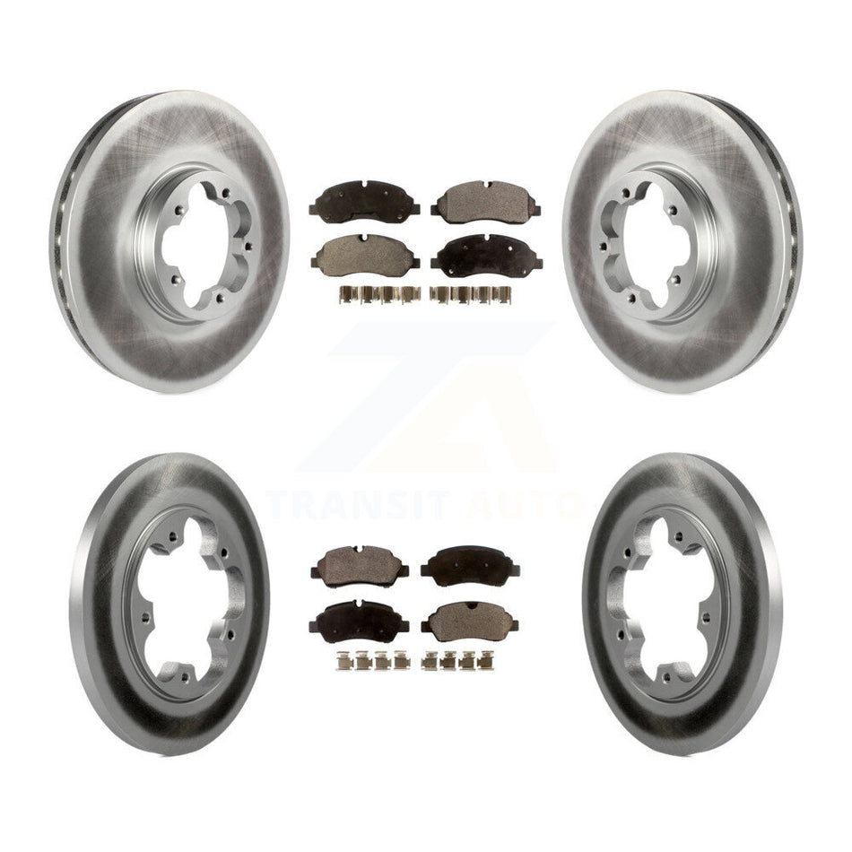 Front Rear Coated Disc Brake Rotors And Semi-Metallic Pads Kit For 2015-2019 Ford Transit-250 Transit-350 Transit-150 With 5 Lug Wheels Without 4600 Lb Axle KGF-100686