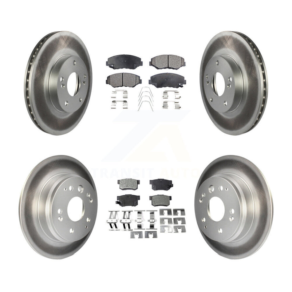 Front Rear Coated Disc Brake Rotors And Semi-Metallic Pads Kit For 2003-2011 Honda Element KGF-100788