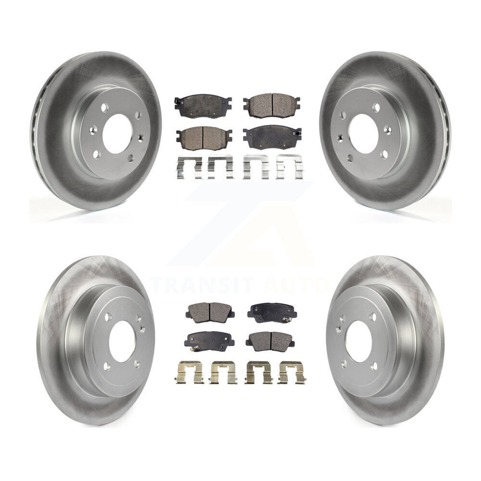 Front Rear Coated Disc Brake Rotors And Semi-Metallic Pads Kit For 2011 Hyundai Accent KGF-100928