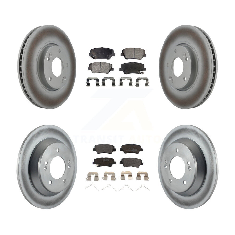 Front Rear Coated Disc Brake Rotors And Semi-Metallic Pads Kit For 2014-2017 Kia Rondo With Manual Parking KGF-100939