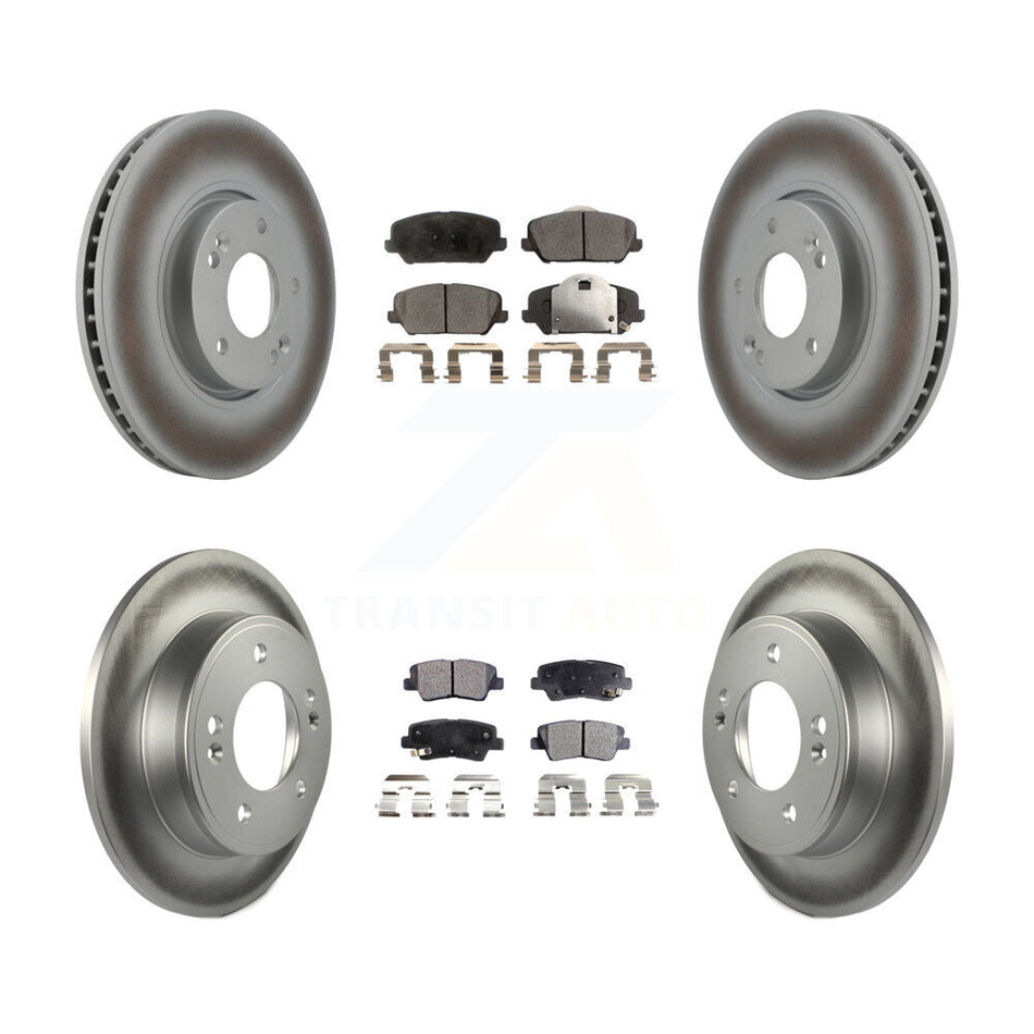 Front Rear Coated Disc Brake Rotors And Semi-Metallic Pads Kit For Kia Forte Forte5 Koup KGF-100945