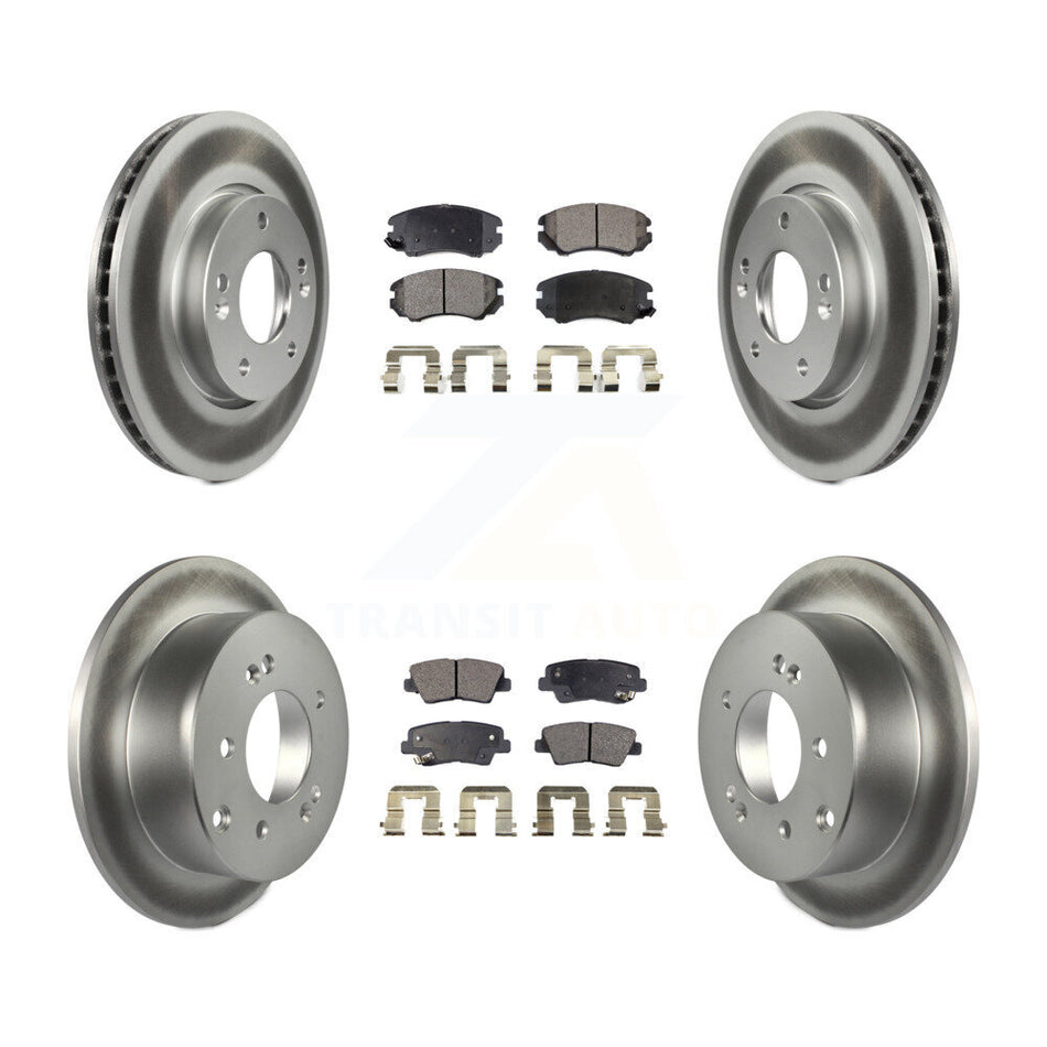 Front Rear Coated Disc Brake Rotors And Semi-Metallic Pads Kit For 2010-2011 Kia Soul 2.0L KGF-101066