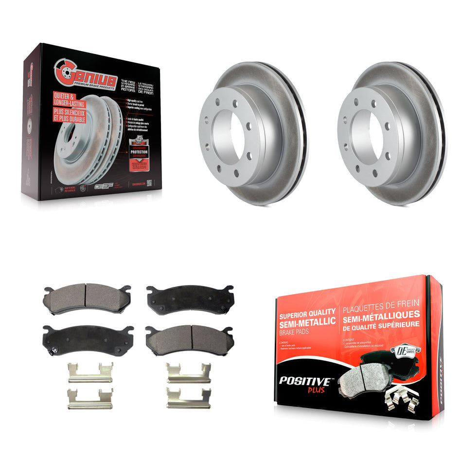 Rear Coated Disc Brake Rotors And Semi-Metallic Pads Kit For Chevrolet Silverado 2500 HD GMC Sierra 3500 Classic Suburban Yukon XL Avalanche KGF-101194