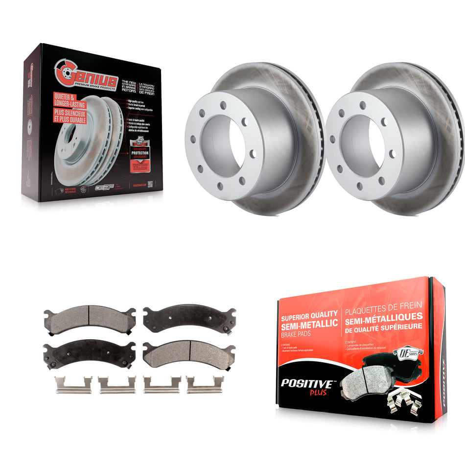 Rear Coated Disc Brake Rotors And Semi-Metallic Pads Kit For Chevrolet Silverado 3500 HD GMC Sierra Classic KGF-101202