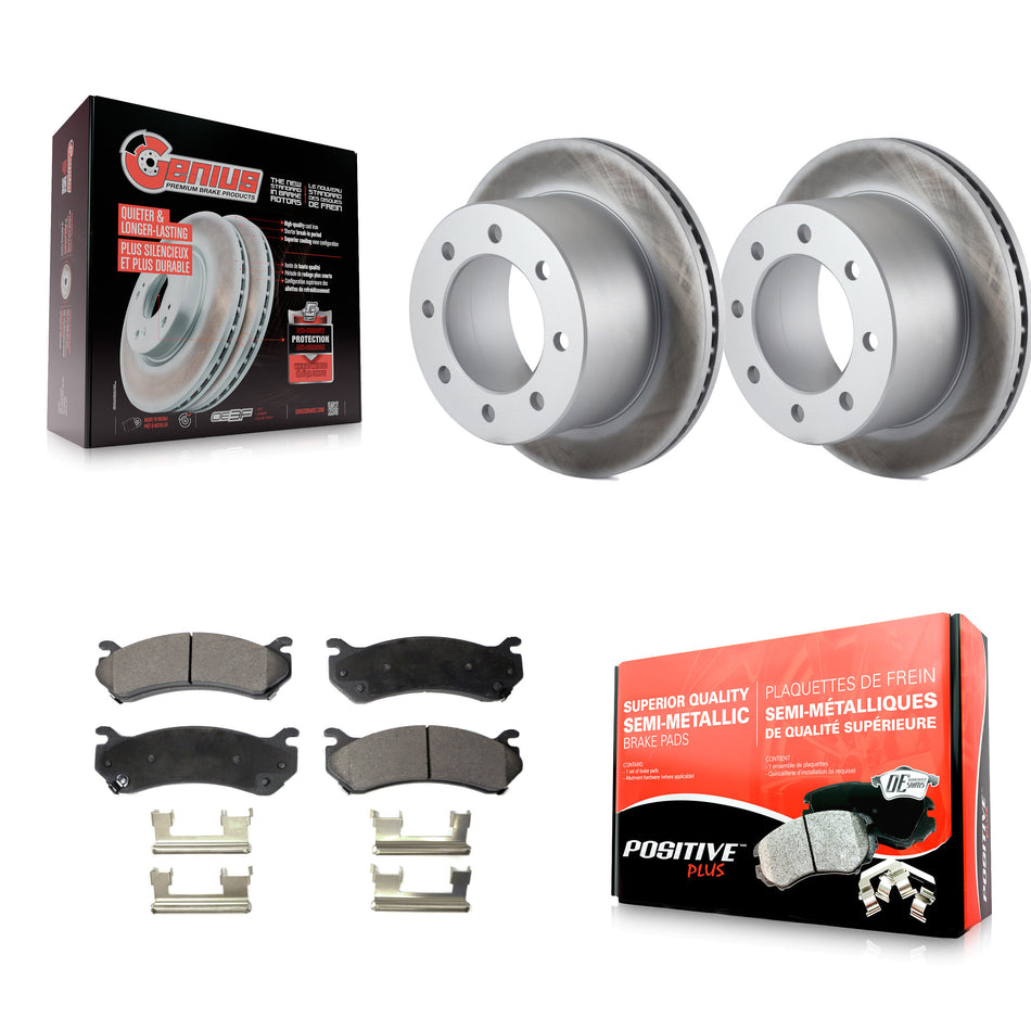 Rear Coated Disc Brake Rotors And Semi-Metallic Pads Kit For 2007 GMC Sierra 3500 Classic With 12000 Lb GVW KGF-101203