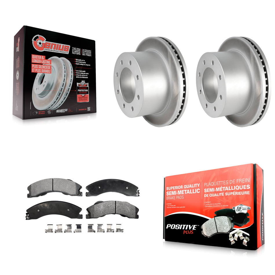 Rear Coated Disc Brake Rotors And Semi-Metallic Pads Kit For 2011-2019 Chevrolet Silverado 3500 HD GMC Sierra With Dual Wheels KGF-101243