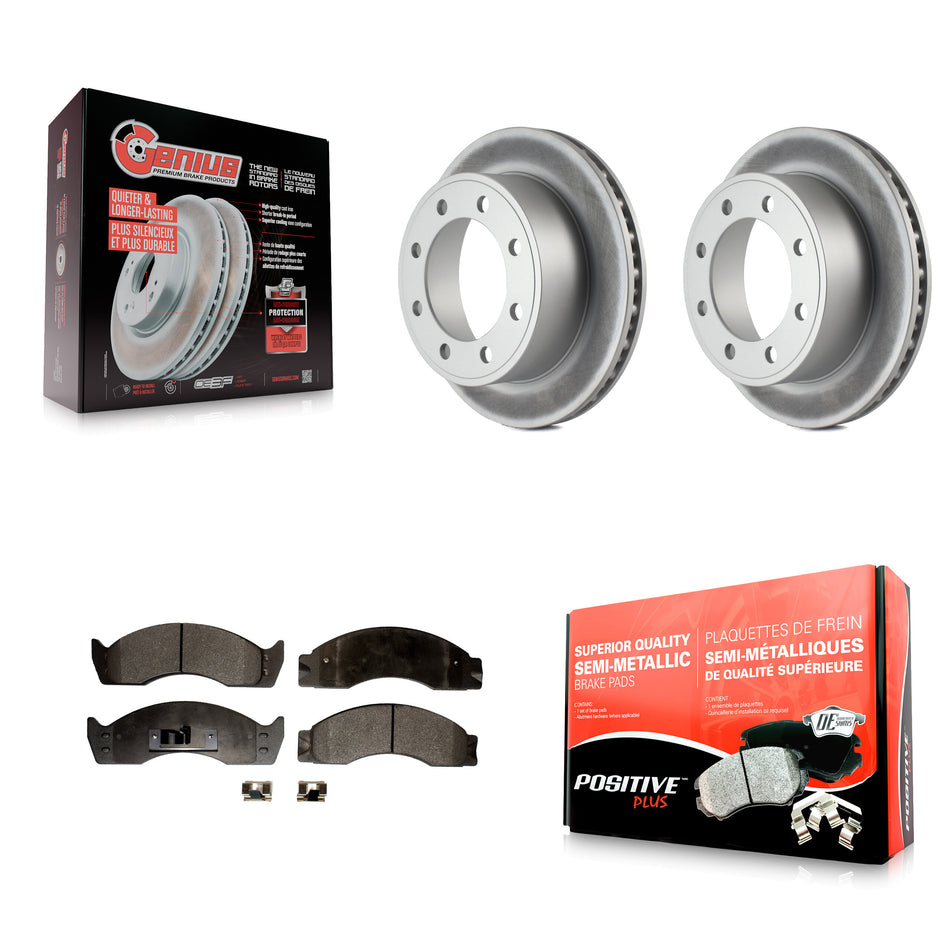 Rear Coated Disc Brake Rotors And Semi-Metallic Pads Kit For Ford E-450 Econoline Super Duty KGF-101252