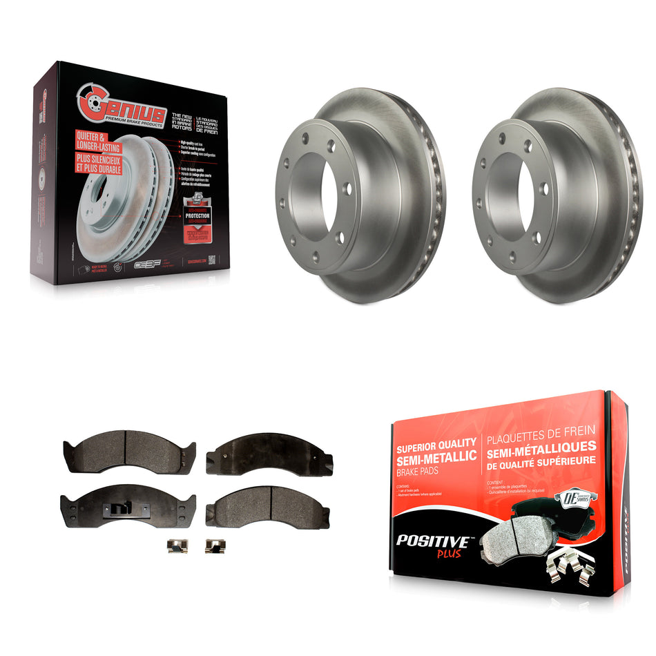 Rear Coated Disc Brake Rotors And Semi-Metallic Pads Kit For 2000-2001 Ford E-450 Econoline Super Duty With Single Wheels Metric Bolt Circle KGF-101254