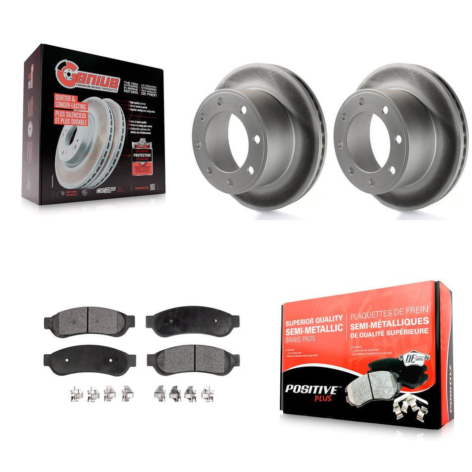 Rear Coated Disc Brake Rotors And Semi-Metallic Pads Kit For Ford F-250 Super Duty F-350 KGF-101274