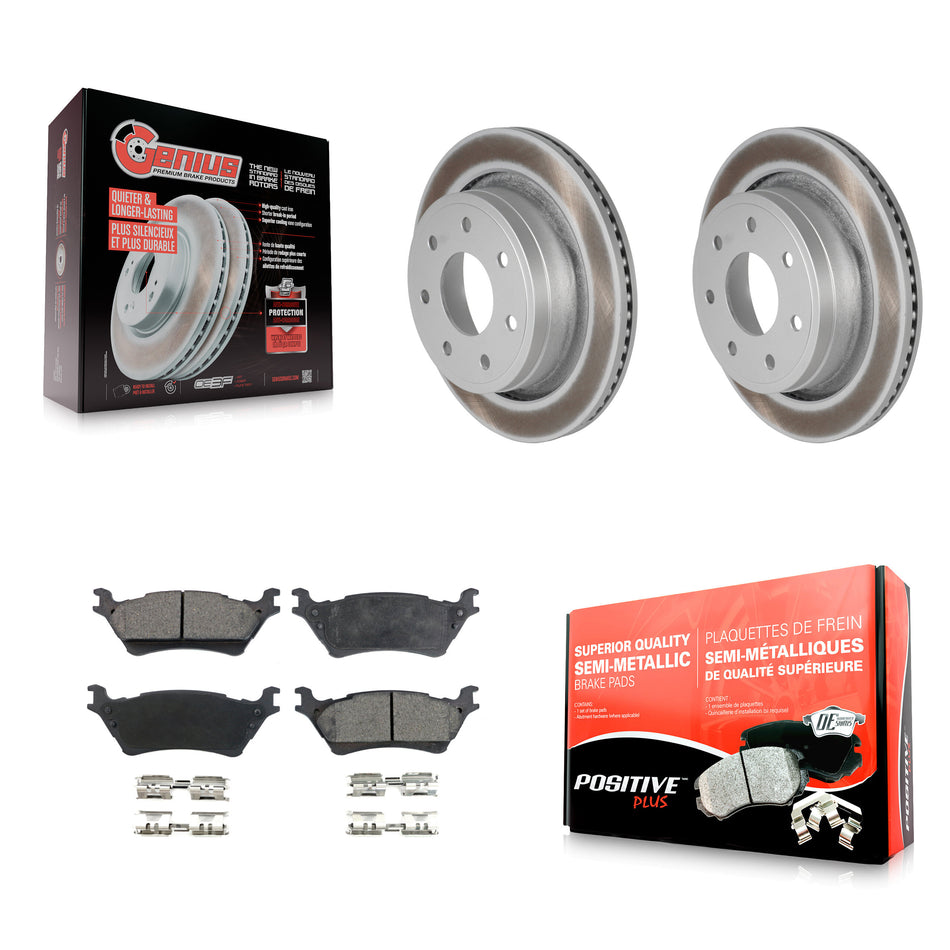 Rear Coated Disc Brake Rotors And Semi-Metallic Pads Kit For 2012-2014 Ford F-150 With 7 Lug Wheels KGF-101285