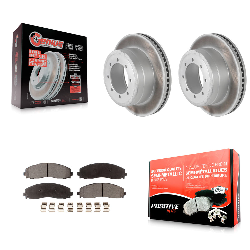 Rear Coated Disc Brake Rotors And Semi-Metallic Pads Kit For Ford F-250 Super Duty F-350 F-450 KGF-101292