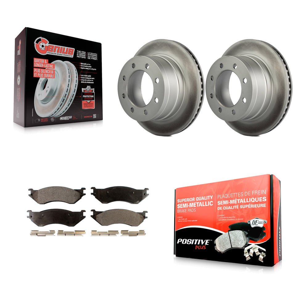 Rear Coated Disc Brake Rotors And Semi-Metallic Pads Kit For Dodge Ram 2500 1500 3500 KGF-101305