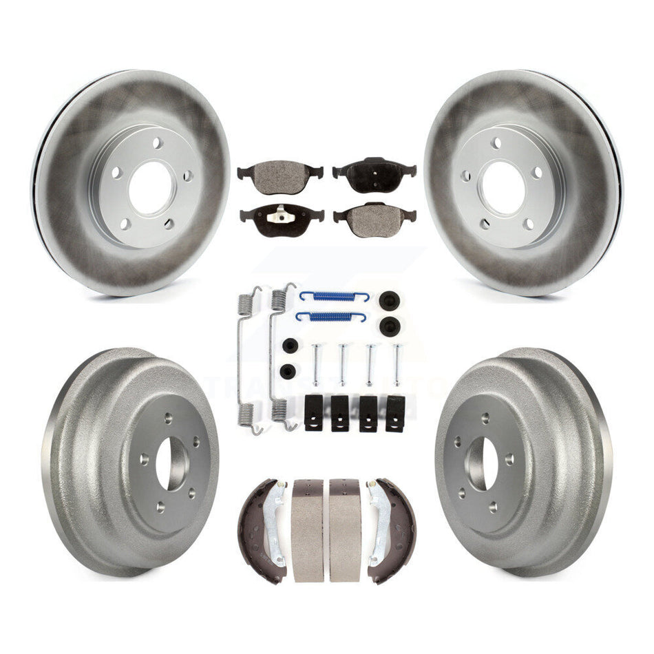 Front Rear Coated Disc Brake Rotors Semi-Metallic Pads And Drum Kit (7Pc) For 2010-2013 Ford Connect KGF-101603