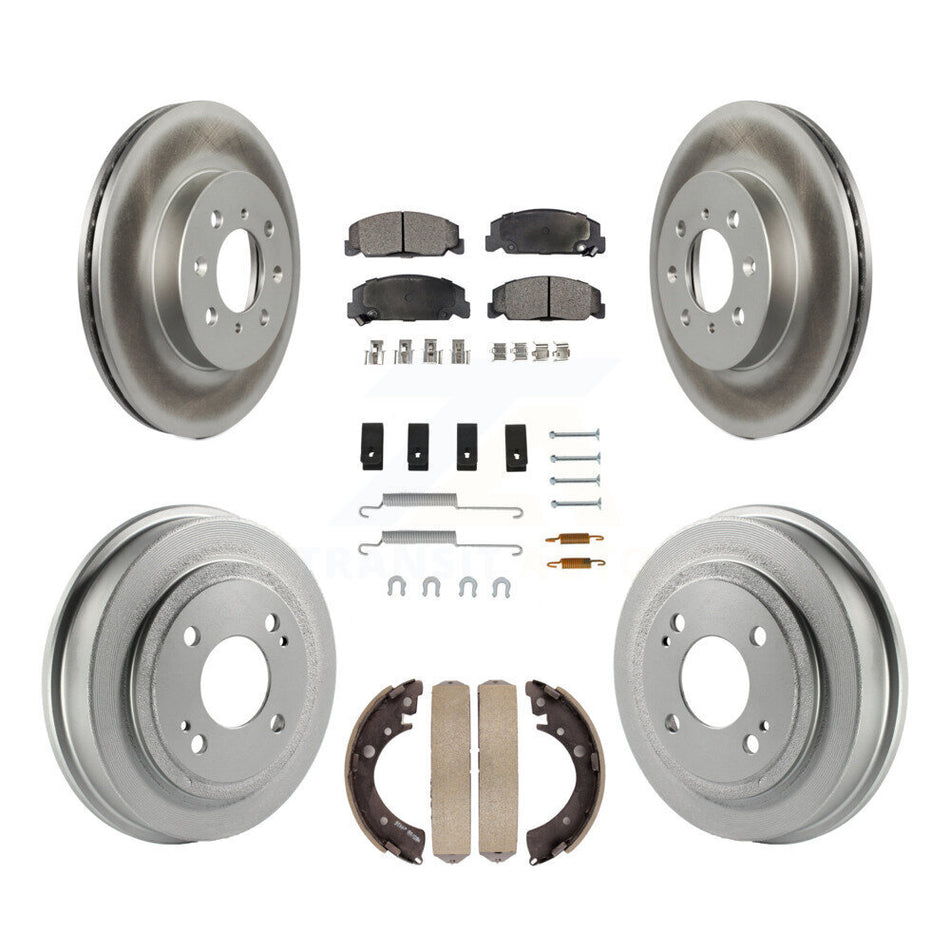 Front Rear Coated Disc Brake Rotors Semi-Metallic Pads And Drum Kit (7Pc) For 1997 Honda Civic LX with 4-Wheel ABS KGF-101607
