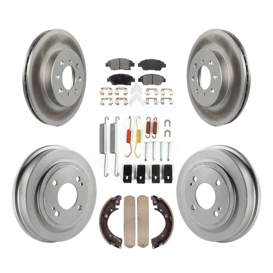 Front Rear Coated Disc Brake Rotors Semi-Metallic Pads And Drum Kit (7Pc) For 2007-2008 Honda Fit KGF-101610