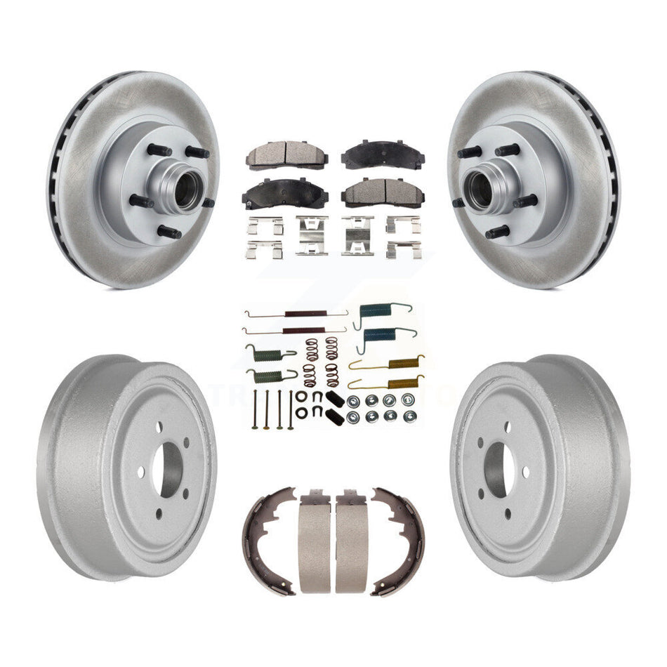Front Rear Coated Disc Brake Rotors Hub Assembly Semi-Metallic Pads And Drum Kit (7Pc) For Ford Ranger With 10" Diameter KGF-101639