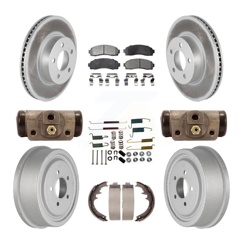 Front Rear Coated Disc Brake Rotors Semi-Metallic Pads And Drum Kit (9Pc) For Ford Ranger Mazda B4000 With 10" Diameter KGF-101646