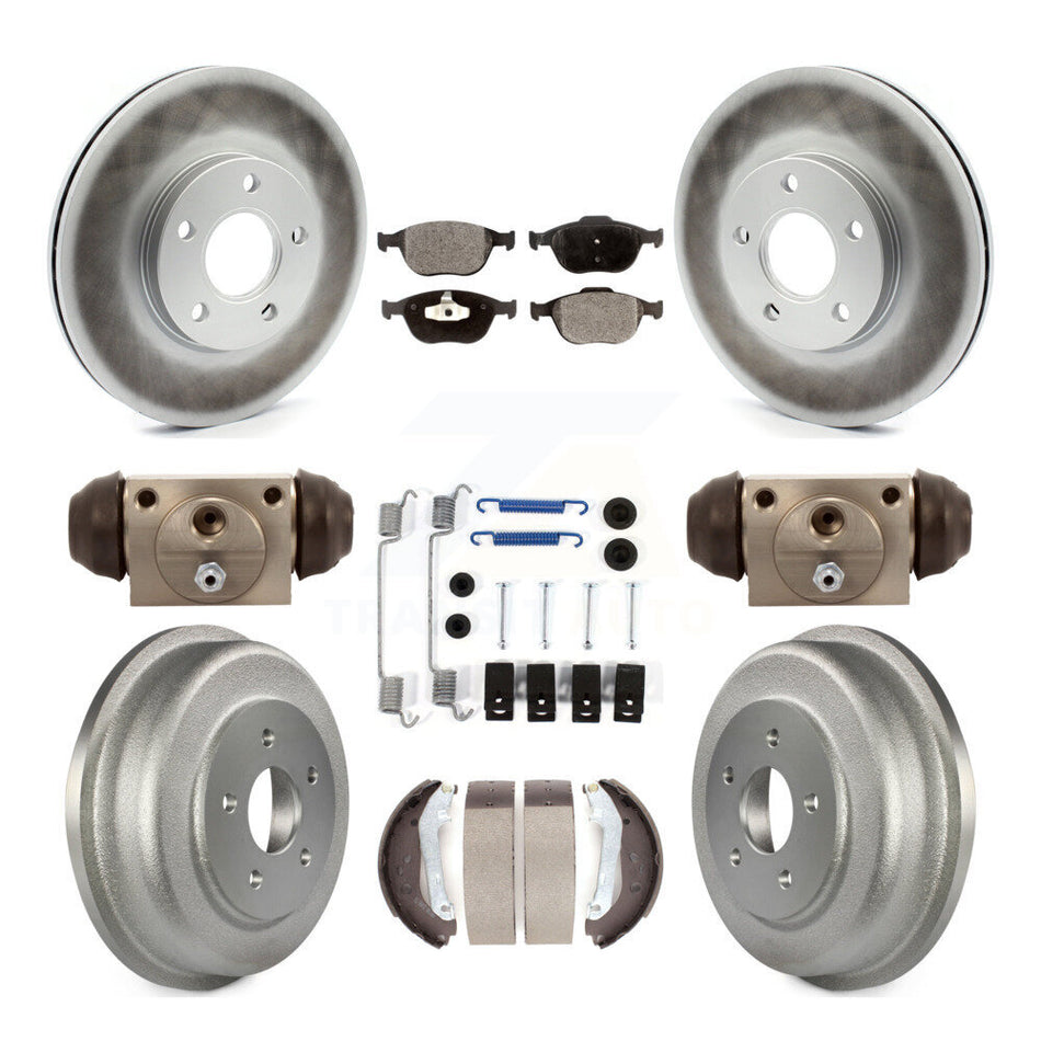 Front Rear Coated Disc Brake Rotors Semi-Metallic Pads And Drum Kit (9Pc) For 2010-2013 Ford Connect KGF-101649
