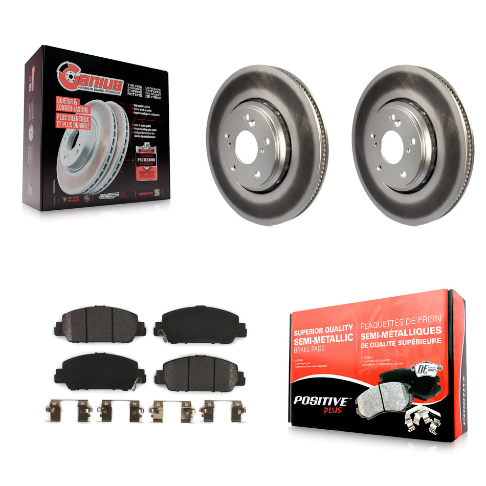 Front Coated Disc Brake Rotors And Semi-Metallic Pads Kit For 2017 Honda Accord Hybrid EX-L Touring KGF-101683