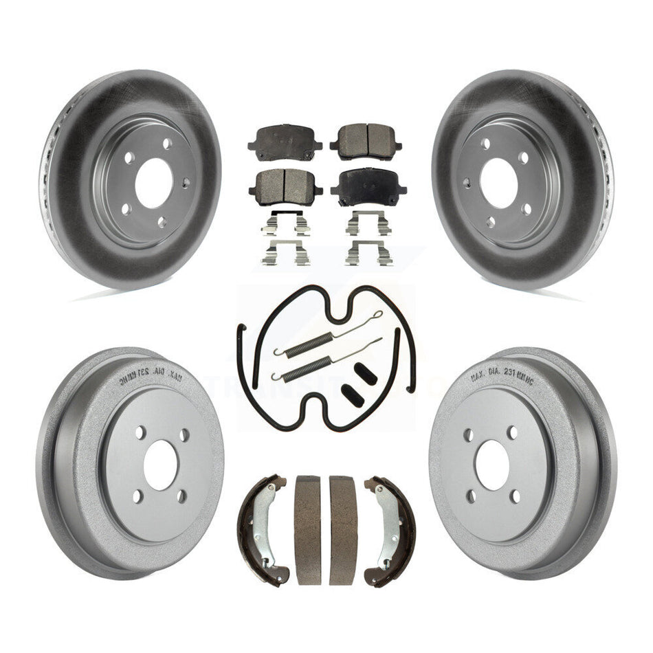 Front Rear Coated Disc Brake Rotors Semi-Metallic Pads And Drum Kit (7Pc) For 2006 Pontiac Pursuit With Brakes KGF-101689