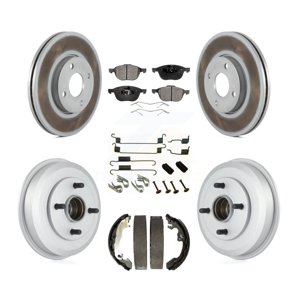 Front Rear Coated Disc Brake Rotors Semi-Metallic Pads And Drum Kit (7Pc) For 2005-2007 Ford Focus Wheel Bearing Includes KGF-101697