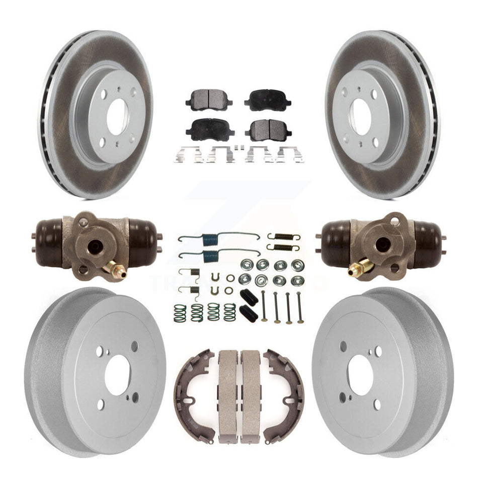 Front Rear Coated Disc Brake Rotors Semi-Metallic Pads And Drum Kit (9Pc) For Toyota Corolla Chevrolet Prizm Non-ABS KGF-101726