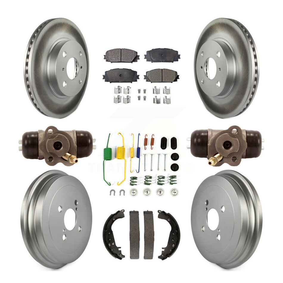 Front Rear Coated Disc Brake Rotors Semi-Metallic Pads And Drum Kit (9Pc) For Toyota Yaris KGF-101729