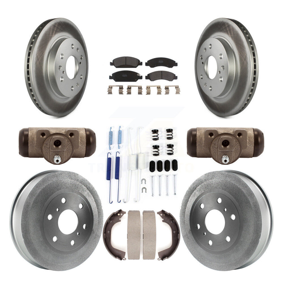 Front Rear Coated Disc Brake Rotors Semi-Metallic Pads And Drum Kit (9Pc) For Chevrolet Silverado 1500 GMC Sierra With 7000 Lb GVW KGF-101742