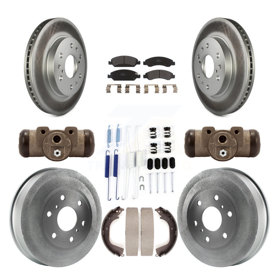 Front Rear Coated Disc Brake Rotors Semi-Metallic Pads And Drum Kit (9Pc) For Chevrolet Silverado 1500 GMC Sierra With 6400 Lb GVW KGF-101743